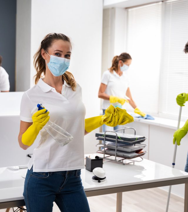 Professional Office Cleaning Services With Face Masks