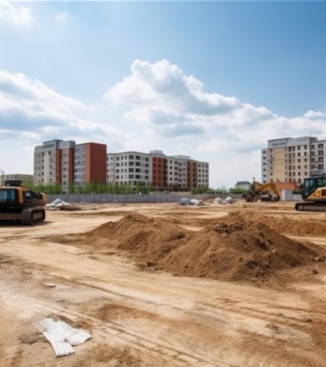 construction site with heavy machinery and materials, ready to build new building, created with generative ai